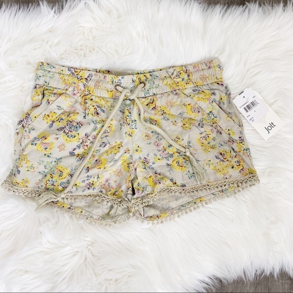 Jolt Floral Linen Blend Drawstring Shorts - Picture 1 of 7